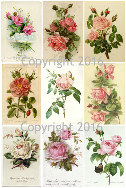 Victorian Scrap Weddings Scrapbook Altered Art Decoupage Victorian Pink and White Roses Collage Sheet Printed Collage Sheet