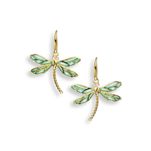 18k Gold hook dragonfly earrings with 
