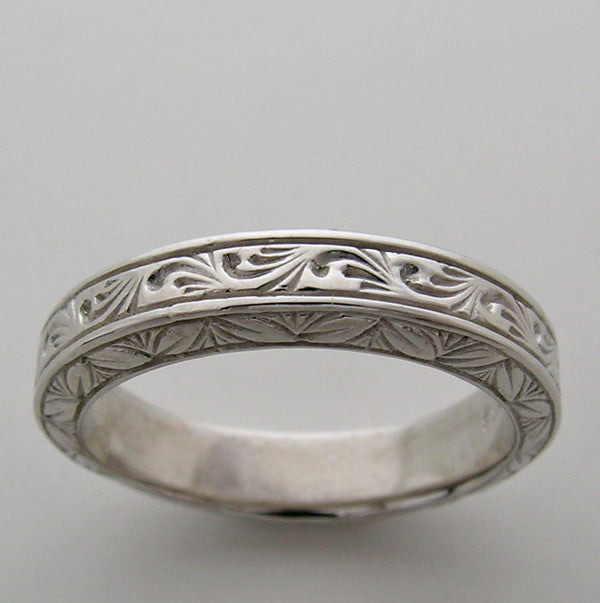 ENGRAVED WEDDING BAND RING ART DECO ANTIQUE VINTAGE STYLE