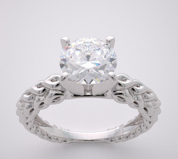 Engagement Ring Setting With Flower Buds Texture Motifs, shown with a 1.00 Carat Round Diamonds