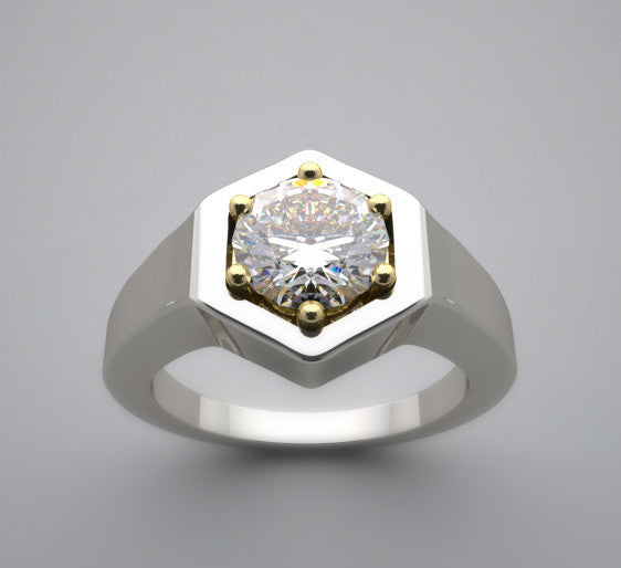 TWO TONE SOLITAIRE ENGAGEMENT RING SETTING OR REMOUNT UNUSUAL FLUSH DESIGN