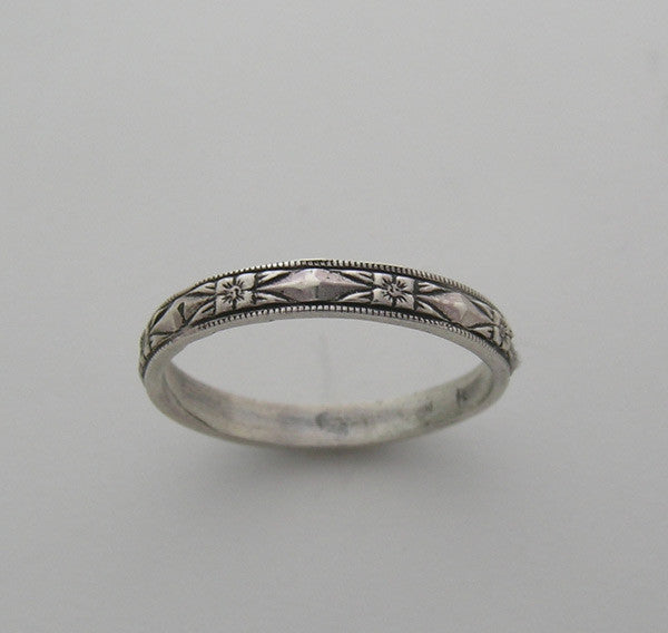 WEDDING RING BAND 14K GOLD ANTIQUE VINTAGE ART DECO STYLE WITH ENGRAVING