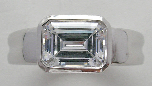 EMERALD SHAPE EAST WEST SET MODERN WIDE BEZEL ENGAGEMENT RING SETTING