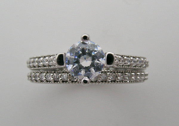 FEMININE DIAMOND ENGAGEMENT RING SETTING WITH DIAMOND BRIDAL RING BAND SET