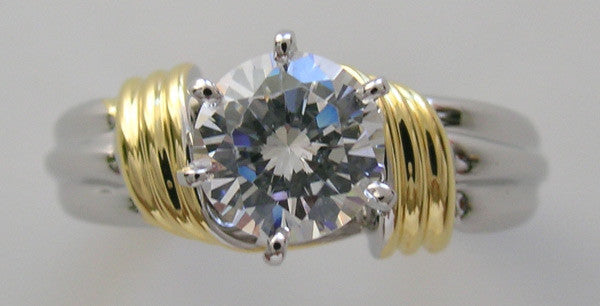 UNUSUAL TWO TONE WHITE AND YELLOW GOLD ENGAGEMENT RING SETTING