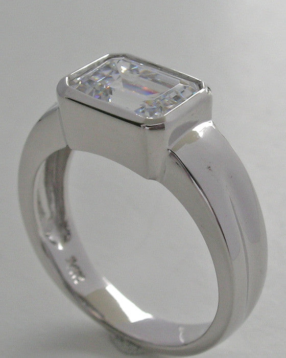 EMERALD SHAPE EAST WEST SET MODERN WIDE BEZEL ENGAGEMENT RING SETTING