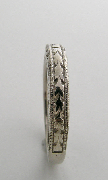 WEDDING BAND RING 14K GOLD ART DECO ANTIQUE VINTAGE STYLE ENGRAVED