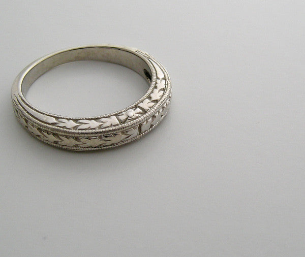 WEDDING BAND RING 14K GOLD ART DECO ANTIQUE VINTAGE STYLE ENGRAVED