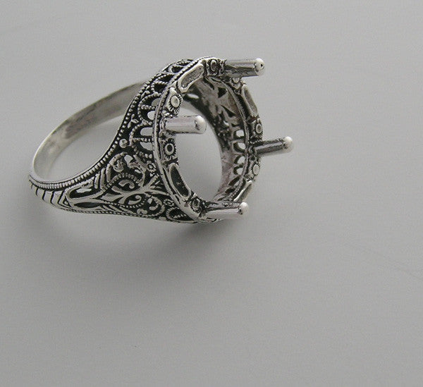 LARGE ANTIQUE STYLE FILIGREE 14K GOLD RING SETTING