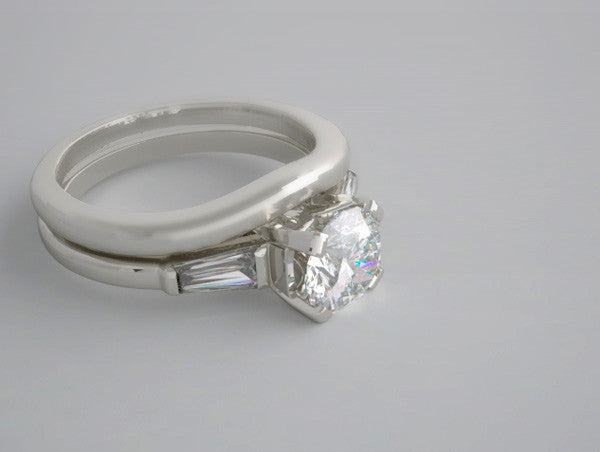FEMININE TRADITIONAL BAGUETTE DIAMOND BRIDAL RING SETTING SET