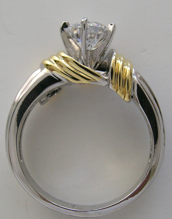 UNUSUAL TWO TONE WHITE AND YELLOW GOLD ENGAGEMENT RING SETTING