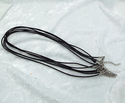 Six Pieces 18" 2mm round BLACK LEATHER NECKLACE with lobster clasp Finding