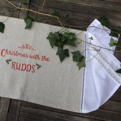 Linen and Letters Personalised Christmas Table Runner 