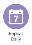 Cartoon image of a calendar with the number 7 on it, and the caption "repeat daily" in text underneath