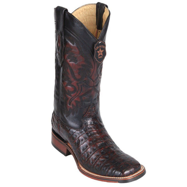 Black Cherry Caiman Belly Square Toe Boots