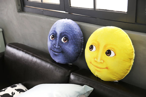 Moon Emoji Pillow - Blue & Yellow