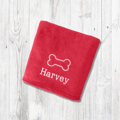 red fleece personalised dog blanket