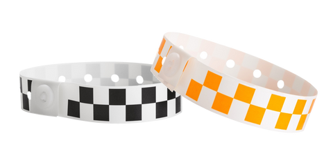 checker board style plastic wristbands.