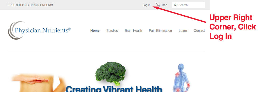 How to log in at Physician Nutrients