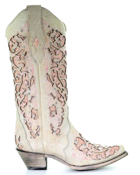 Glitter \u0026 Crystals Boots - White \u0026 Pink 