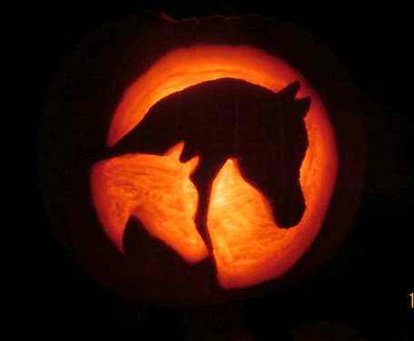 Pretty Arabian Horse Mare and Foal Pumpkin Carving for Halloween