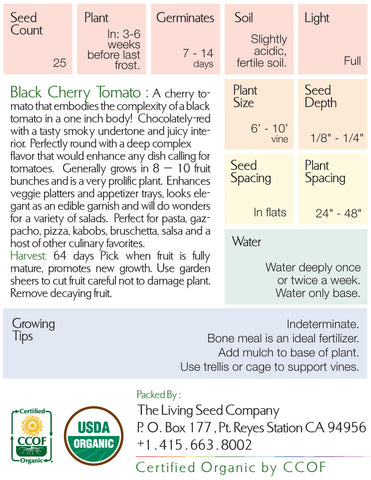Organic Black Cherry Tomato Seed Packet
