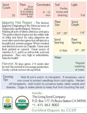 Organic Jalapeno Hot Pepper Seed Packet