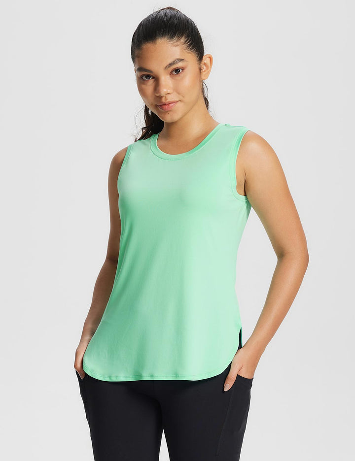 Baleaf Women's High Neck Side Slit Workout Tank Top Brook Green Main