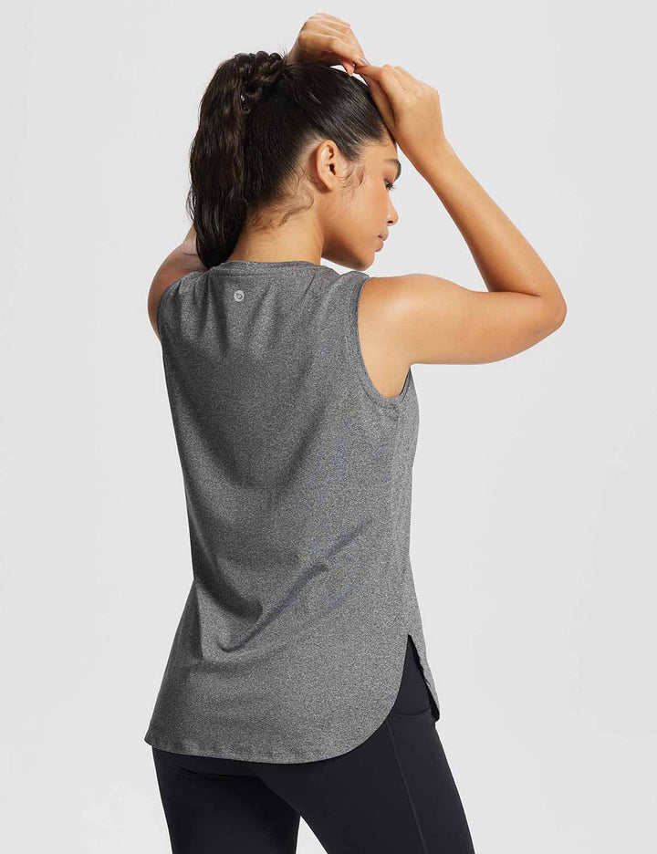 Baleaf Women's High Neck Side Slit Workout Tank Top Heather Gray Back