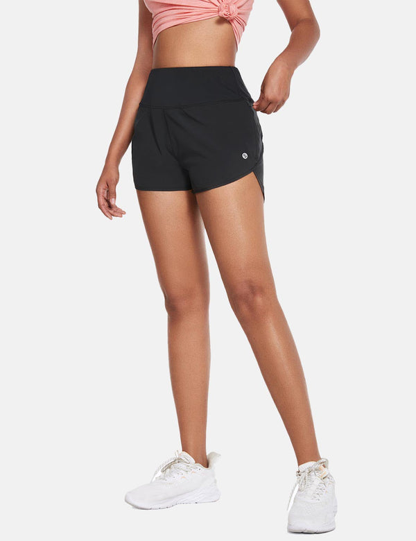 Baleaf Women's 2.5'' Quick-Dry Liner Zipper Pocketed Athletic Shorts	cbh023 Black Front
