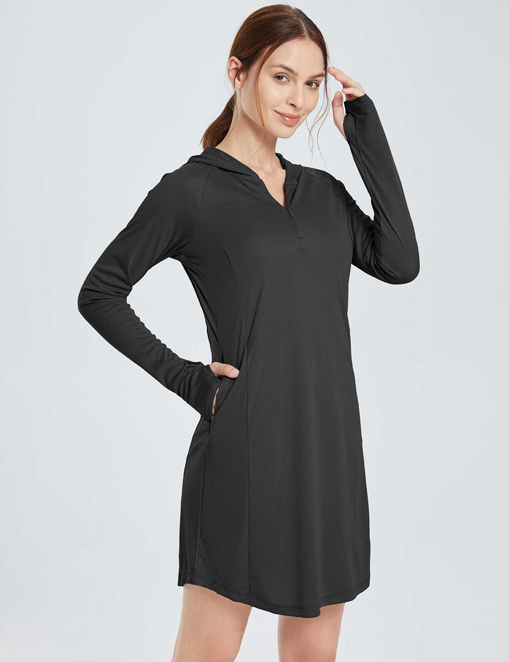 Baleaf Women's Laureate UPF50+ Hooded Sun Dress Thumbholes Coverup dga047 Anthracite Full