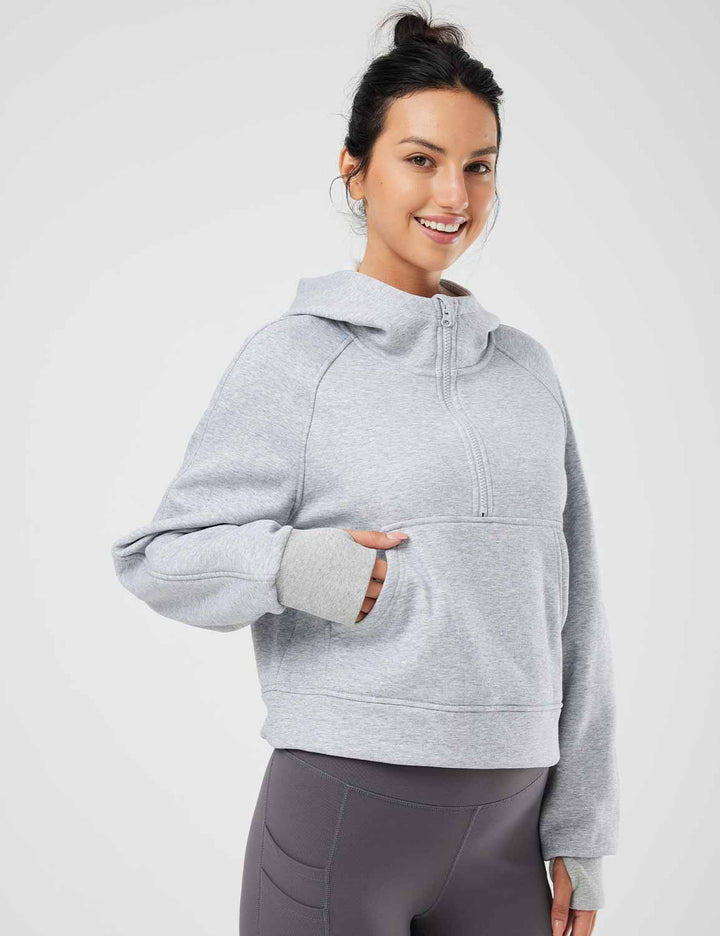 Baleaf Women's Evergreen Cotton Half-Zip Pullover dbd091 Light Grey Side