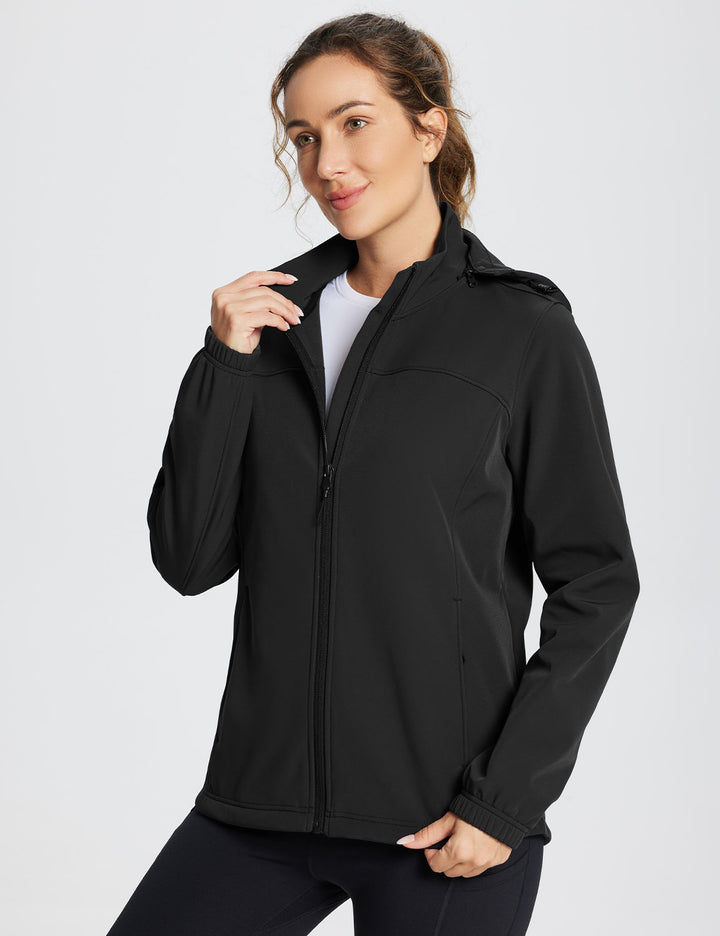 Baleaf Women's Water-Resistant Hooded Softshell Windbreaker dga076 Black Main