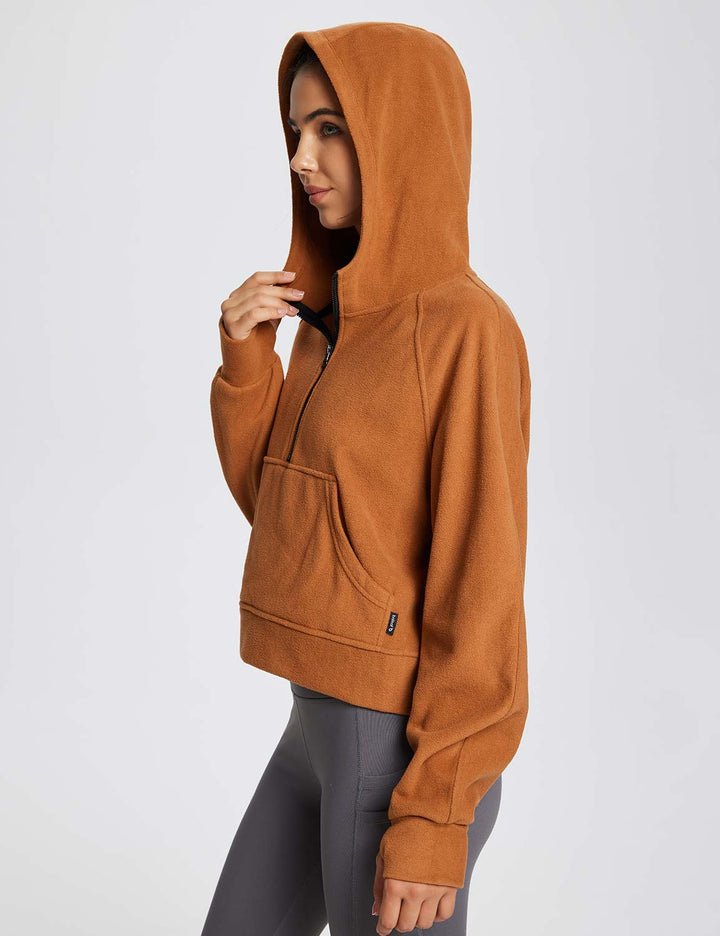 Baleaf Women's Thermal Hooded Cropped Pullover dbd083 Caramel Side