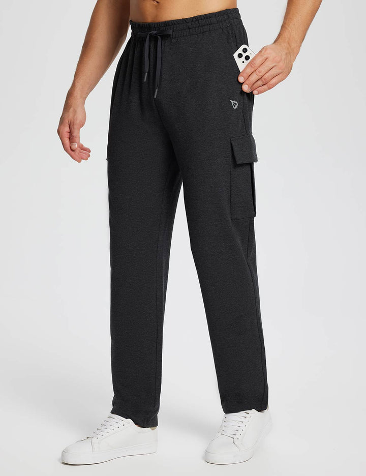 Baleaf Men's Evergreen Cotton Cargo Sweatpants dbh071 Charcoal Side