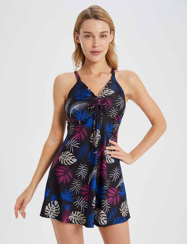 Baleaf Women's Laureate UPF50+ Floral Swimdress dcg026 Black Floral Main