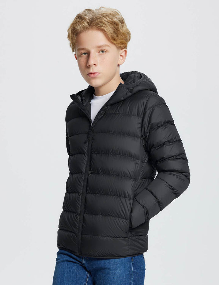 Baleaf Kid's Hooded Puffer Jackets dga066 Black Side