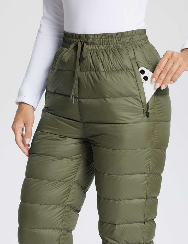 Baleaf Women's High-Rise Lightweight Ski Down Pants dga067 Moss Green Details