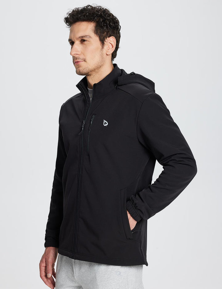 Baleaf Men's Thermal Hooded Softshell Windbreaker dga075 Black Side