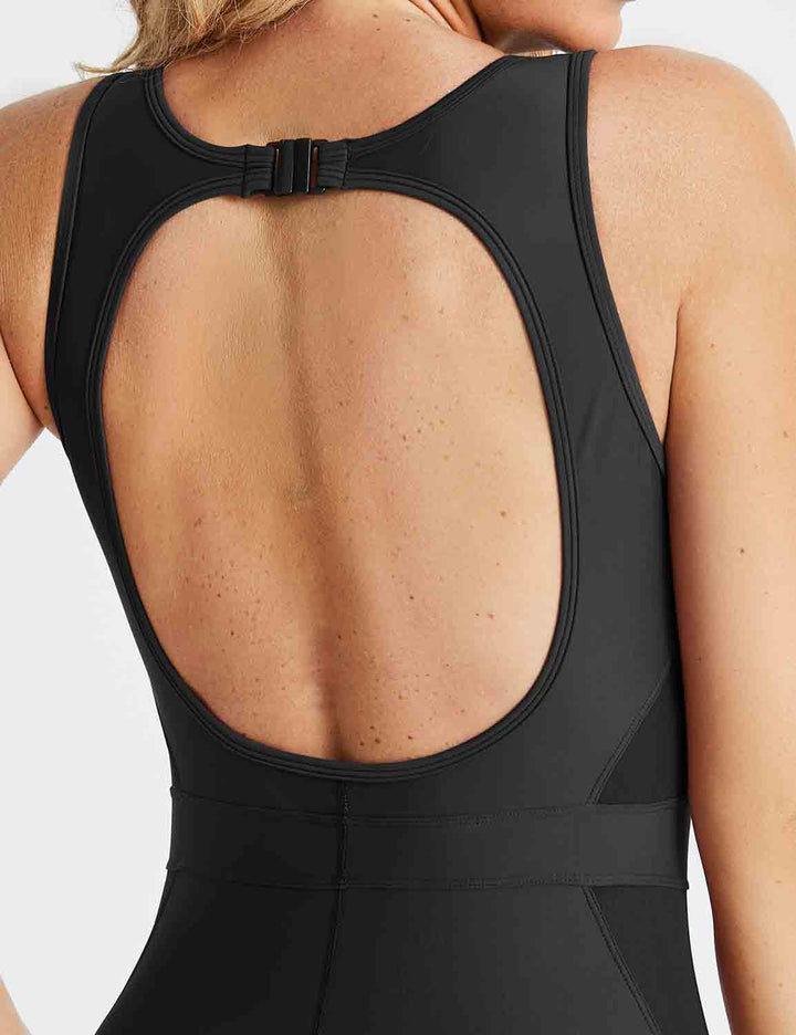 Baleaf Women's Flyleaf UPF 50+ Backless One-Piece Swimsuit dcg003 Anthracite Back