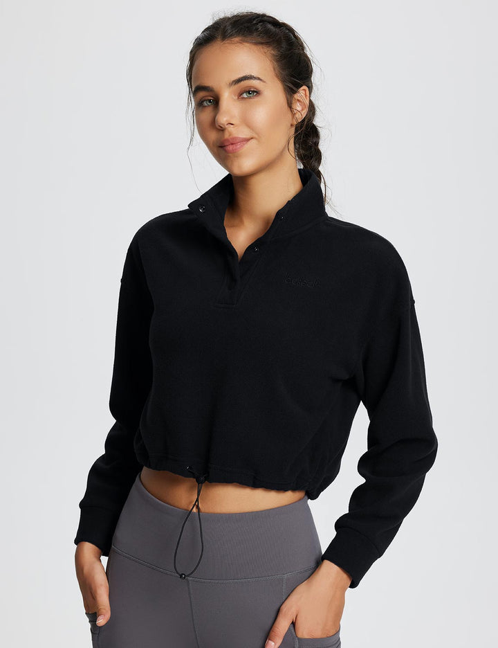 Baleaf Women's Turtleneck Long-Sleeve Crop Pullover dbd073 Anthracite Main