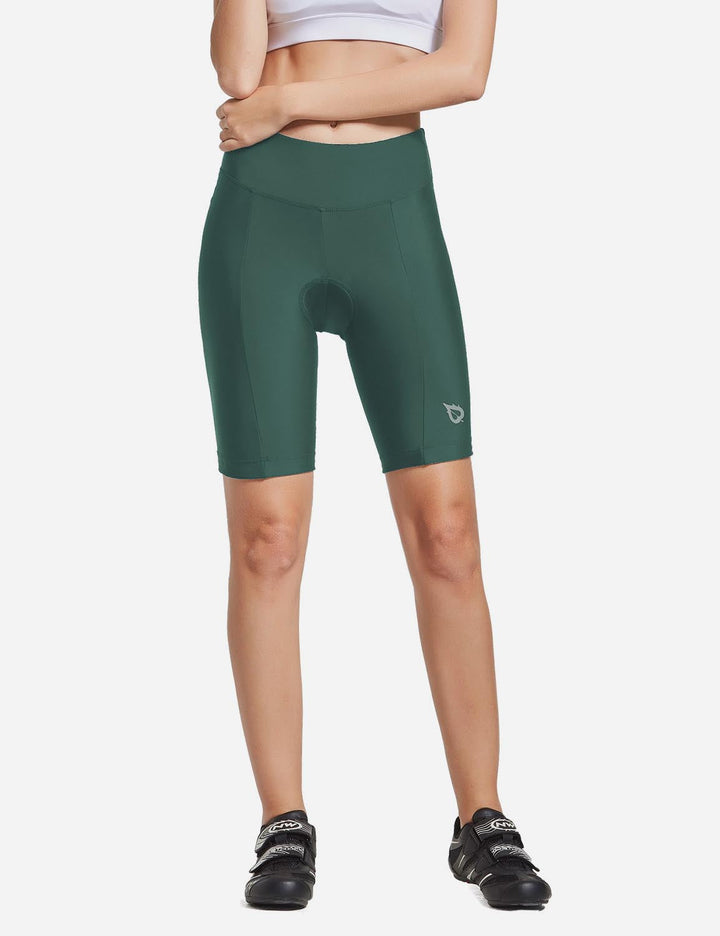 Baleaf Womens 3D Chamois Padded Mid Rise Shapewear Long Cycling Shorts aai041 Steel Green Front