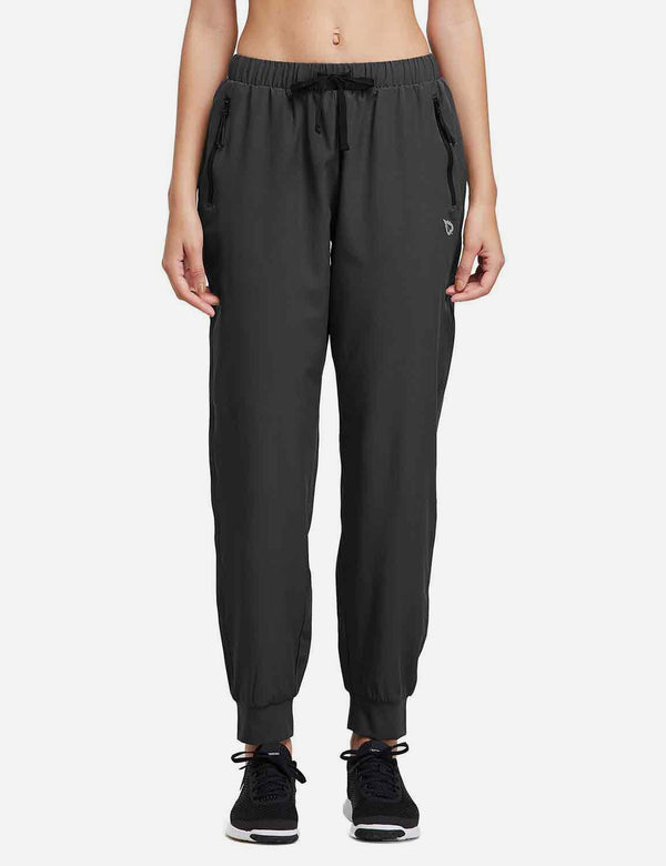 BALEAF Women's UPF50+ Mid Rise Tapered & Pocketed Weekend Sweatpants abd296 Black Front