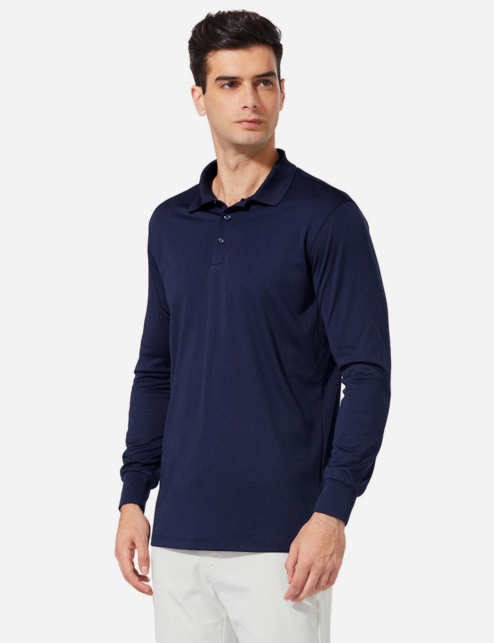 Baleaf Mens UPF50+ Button Up Long Sleeved Cuffed Polo Golf afa002 Navy Side