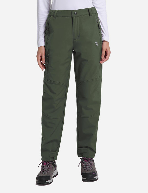 Baleaf Women¡¯s Fleece Wind- & Waterproof Moutaineering Outdoor Pants agb010 Army Green Front