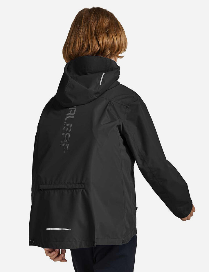 Baleaf Kid's Waterproof Outdoor Hooded Cycling Rain Jacket cai037 BLack Back Detail