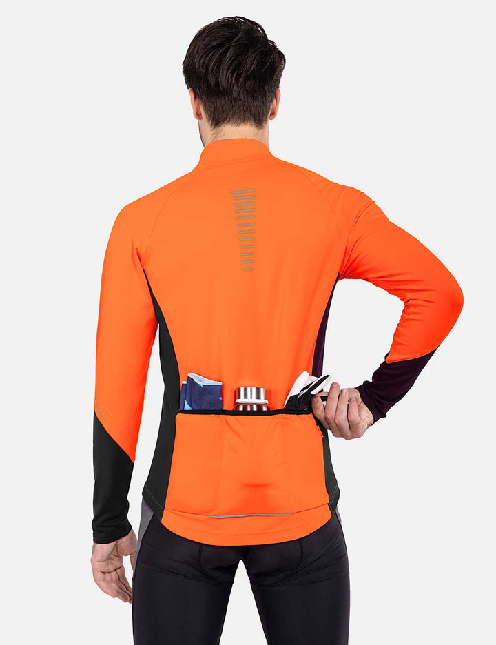 Baleaf Men's Laureate Thermal Water-Resistant Long-Sleeve Jersey cai041 Vibrant Orange Back Detail