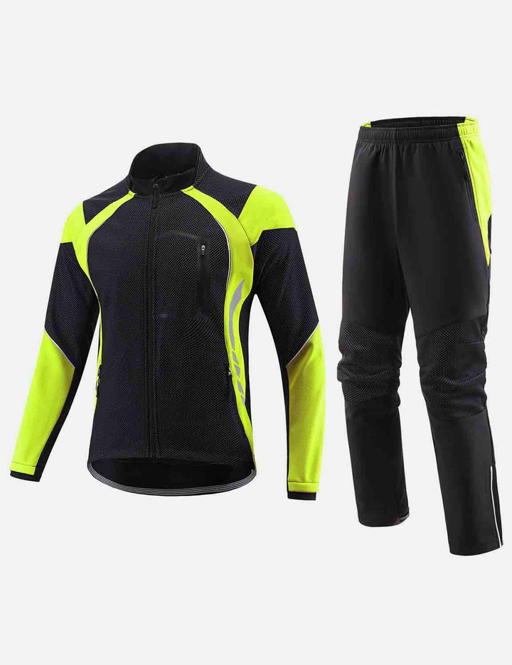 Baleaf Men's Windproof Fleeced-lined Long Sleeved Cycling Set cai043 Lime Punch Front