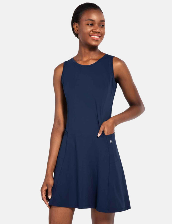 Baleaf Women's 2-in-1 Casual Crew Neck Sleeveless Tennis Dress cbd037 Dress Blues Front