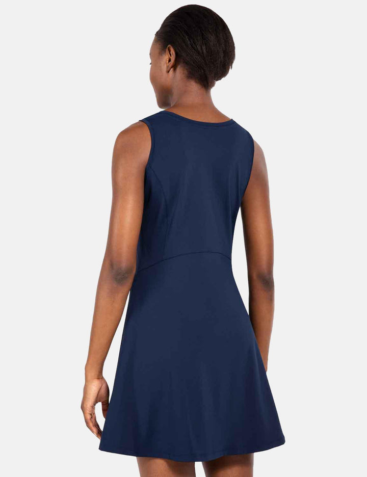 Baleaf Women's 2-in-1 Casual Crew Neck Sleeveless Tennis Dress cbd037 Dress Blues Back